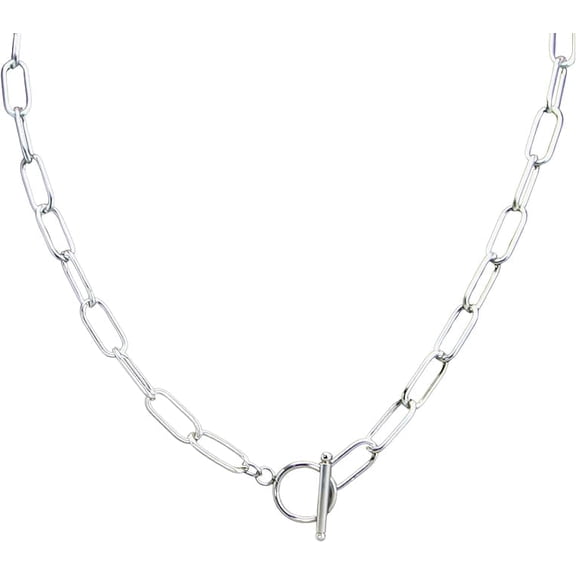 Stainless Steel Paper Clip Chain Necklace, Surgical Grade, Toggle Clasp, 6.8mm Wide Links, Chunky Layering Style