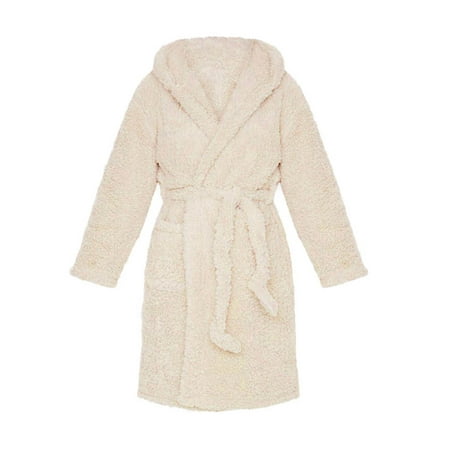 

Eyicmarn Women Winter Warm Night Robe Double-sided Plush Cute Animal Ears Hooded Nightgown Long Sleeve Lace-up Bath Robes Pajamas