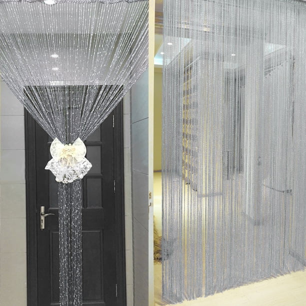 Cortina 1*2m Cifrado Flash Cadena de plata Cortina Puerta Ventana Decoración (Gris)