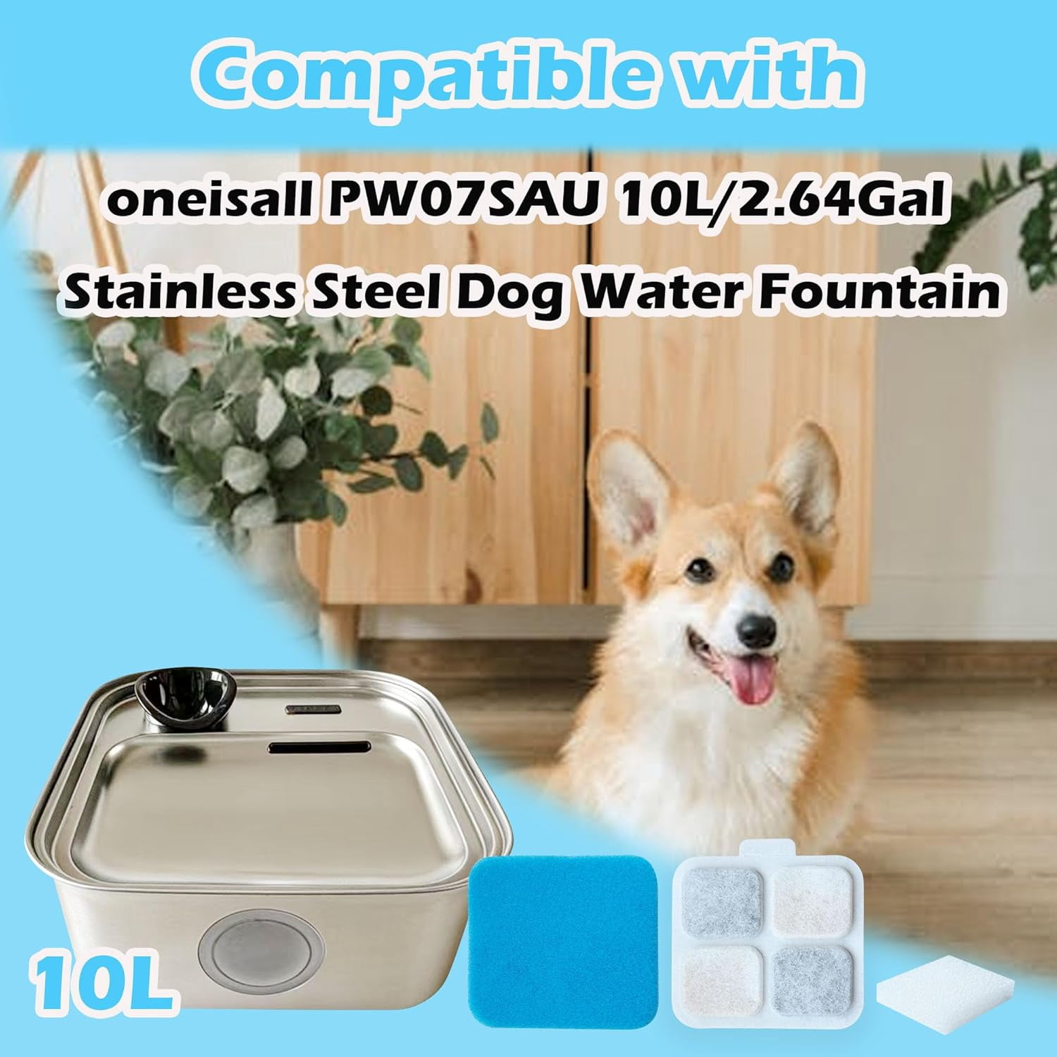 JJEAN-8+8+8 Pack Dog Water Fountain Filter Replacement Compatible with Oneisall PW07SAU 10L/2.64Gal, Replacement Charcoal Filter for Dog Water Fountain Stainless Steel (8 Set)