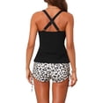 thumbnail image 3 of INSPIRE CHIC Women's Criss Cross Strappy Bikini Sets 2 Piece Pattern Drawstring Boyshorts Bottoms Swimwear Suits Small Black-Leopard, 3 of 5