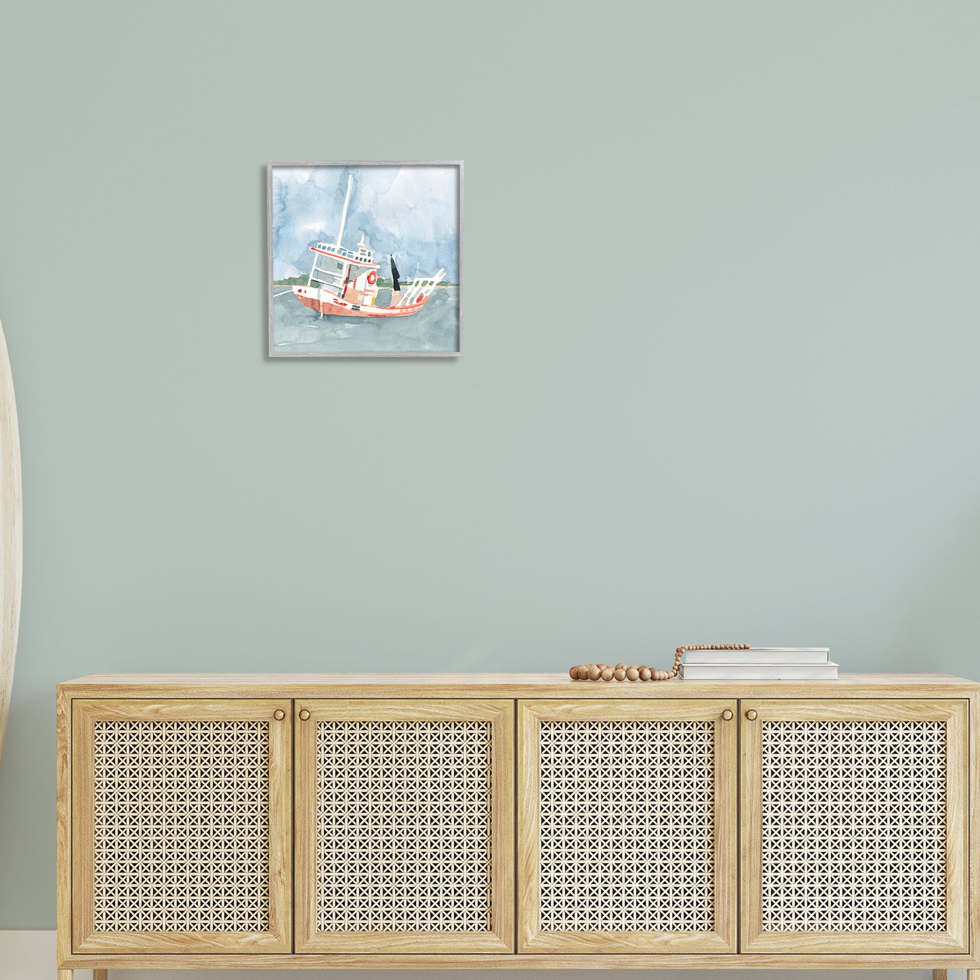 Stupell Industries Fishing Boat Sea Travel Vessel Watercolor Painting,17 x 17, Design by Emma Caroline