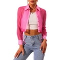 thumbnail image 1 of INSPIRE CHIC Chemisier à Col Pointu en Maille Transparente à Manches Longues pour Femmes TP Rose Vif, 1 of 6