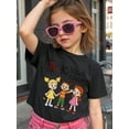 thumbnail image 2 of Young Boy's/Girls "Kids Cartoon Theme Cotton Graphic Tees, Back To School Clothes For Girls, Black Summer Tops With Playful Characters, Gift For First Day of School, Fun, " Kids Clothes Gir, 2 of 6