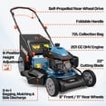 thumbnail image 4 of SENIX 201 cc Self-Propelled Gas Lawn Mower, 22-inch Cutting Blade, 3-in-1, 6-Position Adjustment, 11-inch Rear Wheel 19-Gallon Bag, 4 of 13