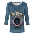 thumbnail image 5 of thefmos Women's Round Neck Animal Print Blouse 3/4 Sleeve Solid Color Casual Pullover Tops Fashion Spring Fall Outfit, Multicolor 5XL, 5 of 5