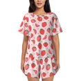 thumbnail image 1 of Fotbe Strawberry Conjunto de Pijama Estampado para Mujer, 2 Piezas, Ropa de Dormir con Camiseta de Manga Corta y Shorts Suaves-Small, 1 of 6