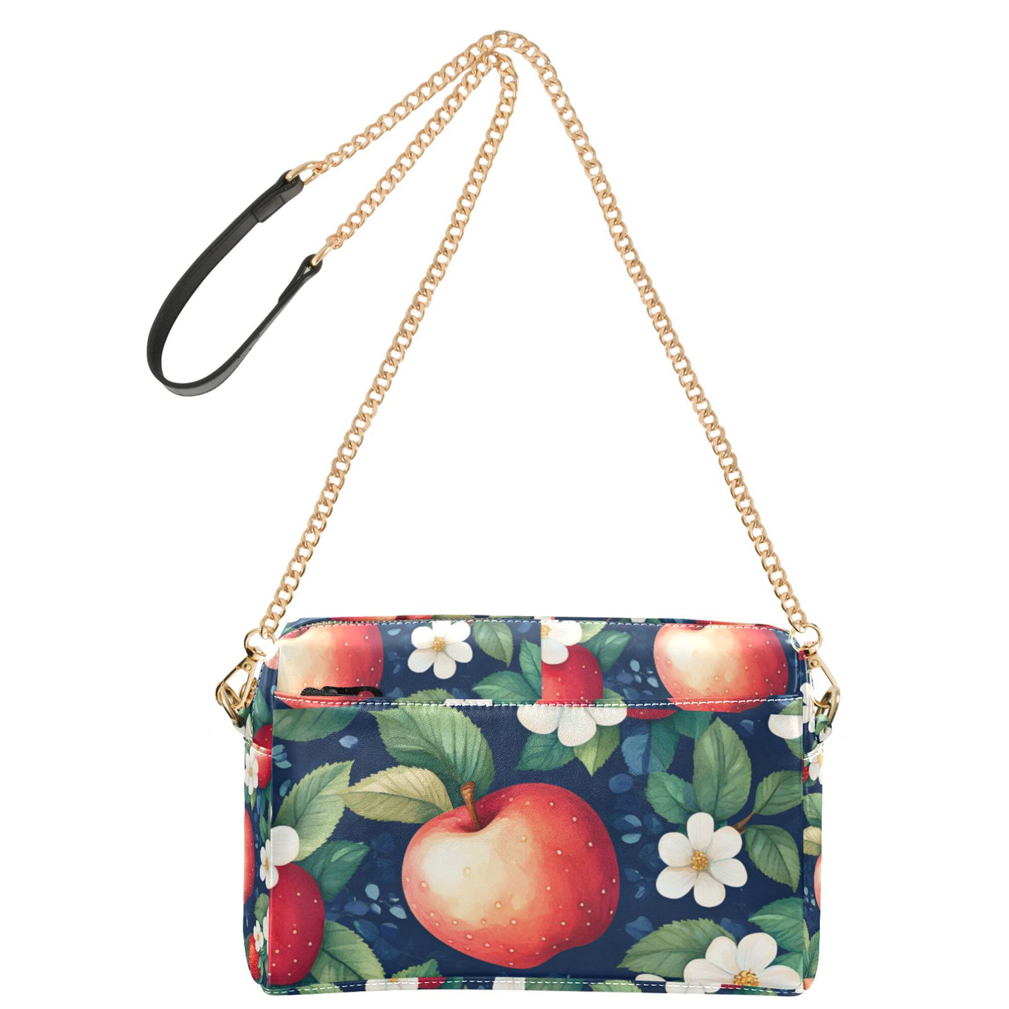 FORMRS Women Crossbody Purse with Chain Strap Vegan Leather Shoulder Handbag, Blue Apple Pattern