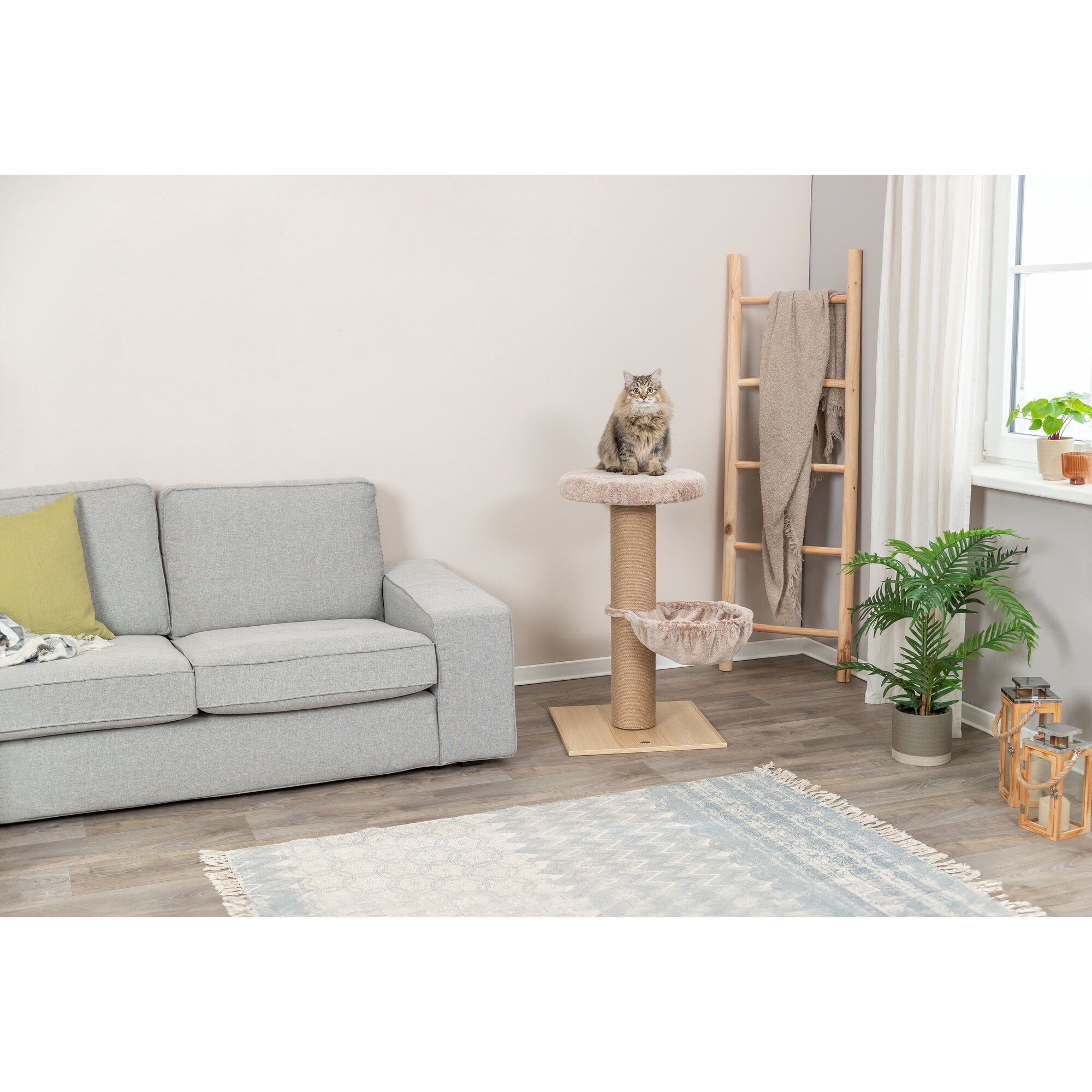 TRIXIE Mauricio Sisal & Plush 33" Cat Tree with Sisal Scratching Post, Perch & Hammock, Beige