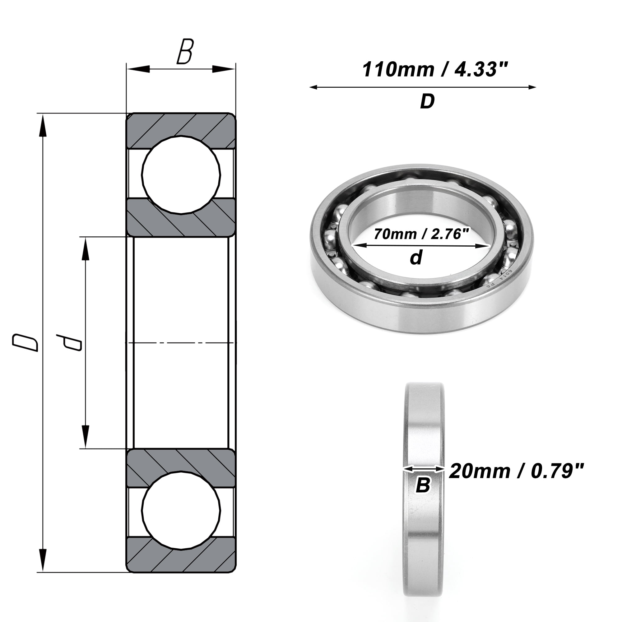 Unique Bargains 6014 Deep Groove Ball Bearings 70x110x20mm 1 Pc Lubricated Bearings Scooter Skateboard Wheel