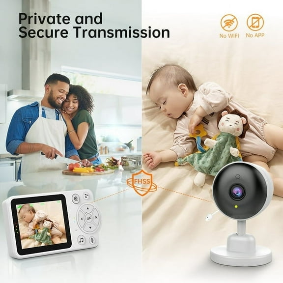 Baby Camera Monitor, Baby Monitor with Camera and Audio, Night Vision, 2-Way Talk, 114.8ft Long Range, Clear Screen Infant Optics Baby Camera, White