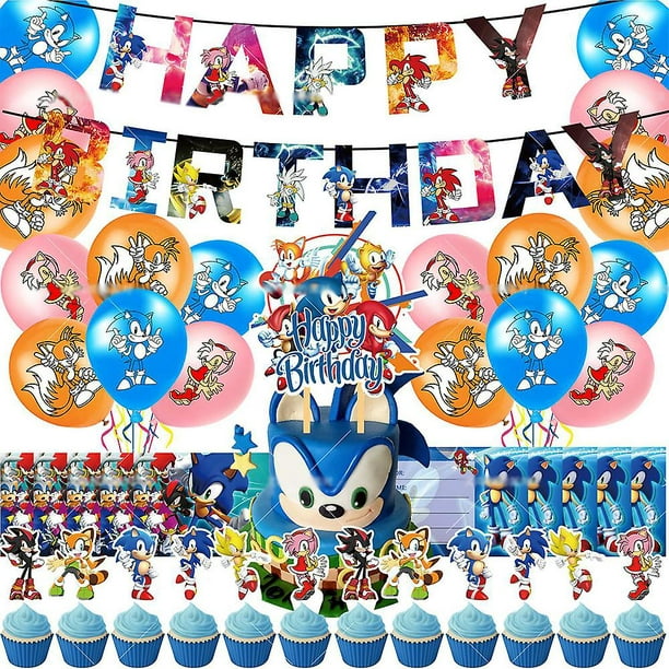 Sonic The Hedgehog Theme Balloons Banner Cake Topper Invitation