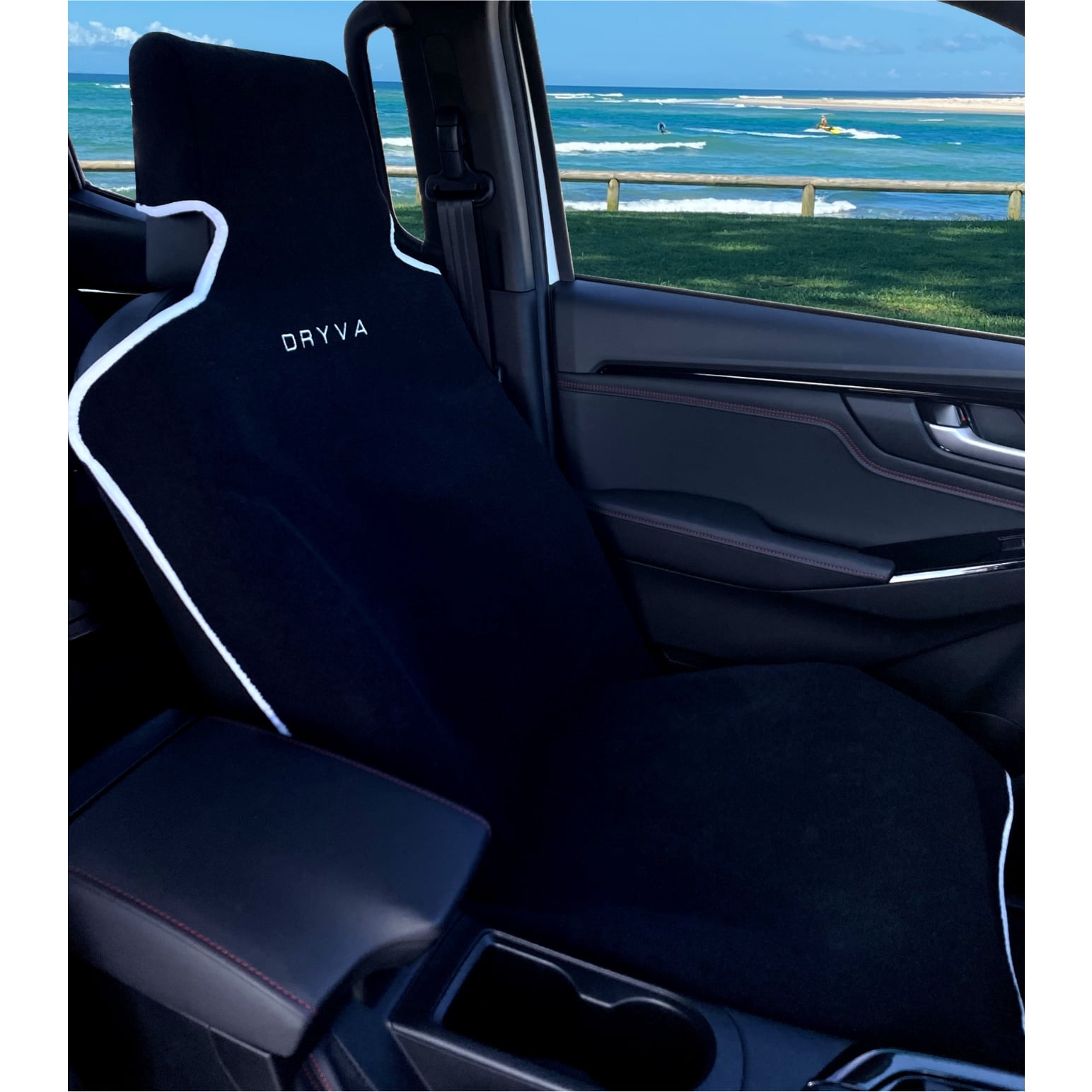 DryvaSeat - Premium Microfiber Towel Car Seat Cover - Waterproof & Sweatproof - Universal Fit, Machine Washable, Non-Slip - Seat Protector for Car, Truck, SUV, Van (Black, 2 Pack)