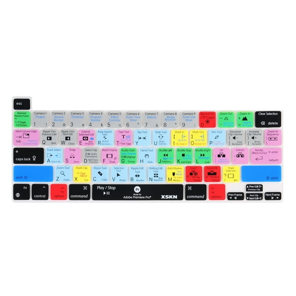 XSKN Premiere Pro Shortcut Keyboard Cover for 2020-2023 Released MacBook Pro 13.3 inch A2251 A2289 A2338 M1 M2 Chip 2019 Macbook Pro 16 inch A2141 with Touch Bar Silicone Protector Skin US Layout