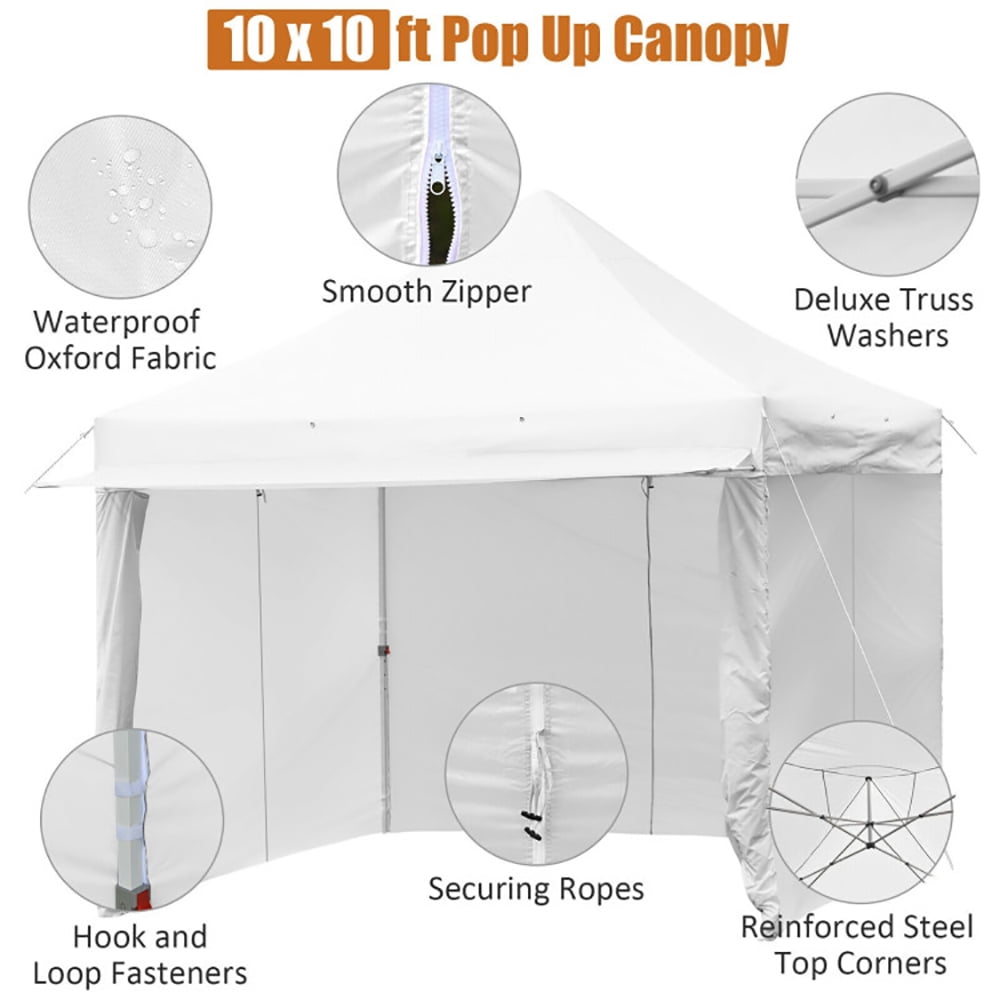 Aimee Lii 10 x 10 Feet Pop-up Gazebo with 5 Removable Zippered Sidewalls and Extended Awning, Backyard Canopy Gazebo, White