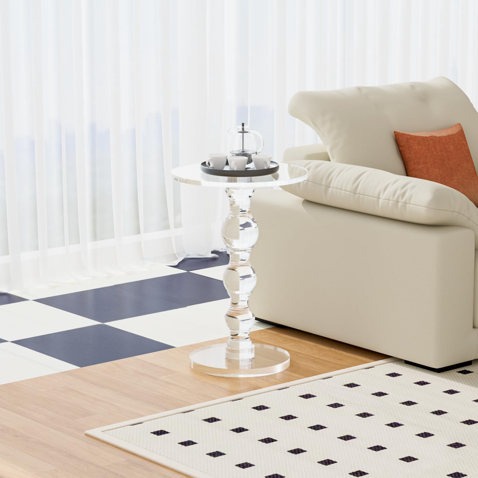 VDGPWA 16" Modern Acrylic Side Table, Clear Round Martini Table for Living Room, Bedroom