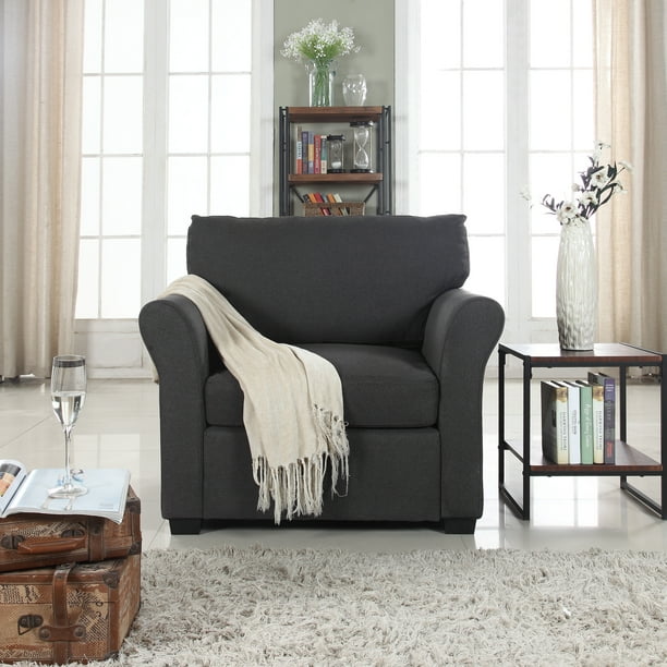 Traditional Linen Living Room Armchair, Dark Grey - Walmart.com