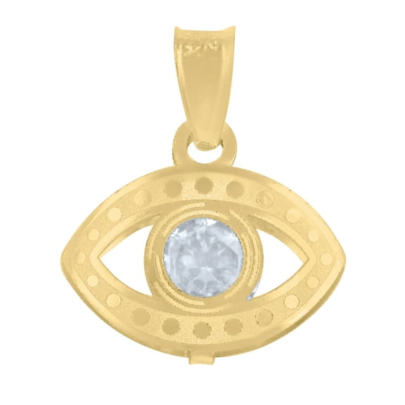 14K Yellow Gold Round Solitaire CZ Unisex 0.65" Good Luck Charm Evil Eye Pendant