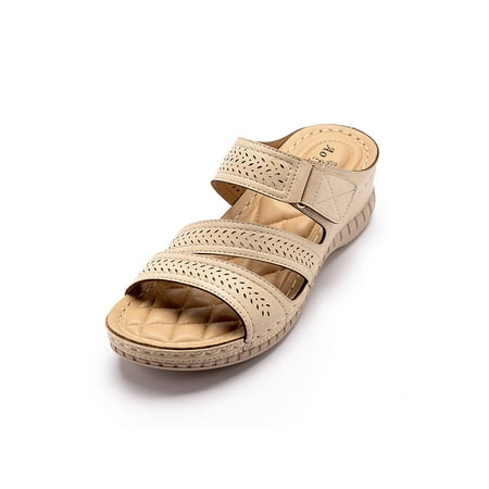 

Ritualay Sandals for Women Wedge Sandals Slide Sandals Casual Wedge Mule Sandals Platform Mules Slides Slip On Sandals Beach Wedge Slippers Comfort Summer Daily Memory Slides Apricot 8