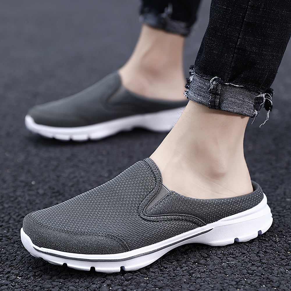 Mens Slippers with Arch Support Indoor Outdoor House Shoes with Anti-Skid Rubber Sole Slip On Clog Canvas House Slipper for Men with Velvet Lining 