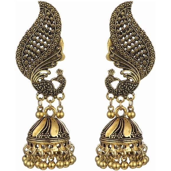PinesC Beaded Peacock Indian Stud Dangle Earrings for Women Fashion Personalized Bohemian Vintage Exaggerate Big Animal Jhumki Statement Studs Hypoallergenic Traditional Jewelry Gifts