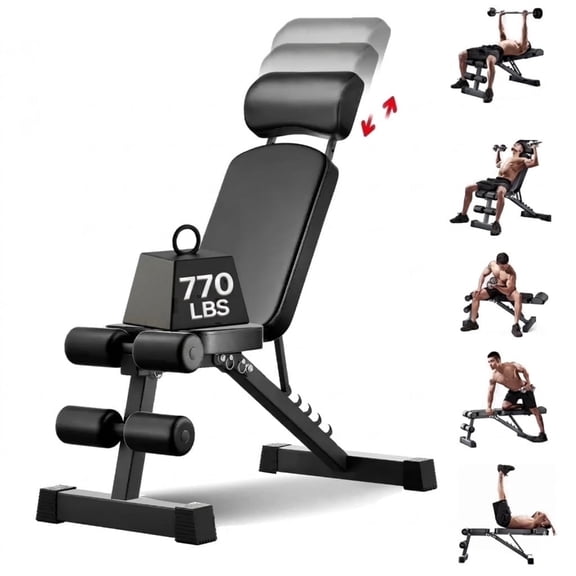 JaxShark Adjustable Foldable Weight Bench 6‑Position 770lbs Incline Decline Home Gym Black