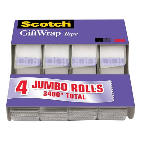 Scotch Jumbo Gift Wrap Tape Dispenser 4 Pack, 3/4in. X