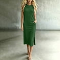 thumbnail image 2 of VBVC Women's Slim Sleeveless Tank Midi Dress , Casual Summer Side Slit Dress For Women , Ladies' Lightweight Crewneck Tunic Dress with Pockets,Army Green,S-2XL, 2 of 7