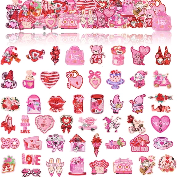 50pcs Valentine's Day Iron On Patches, Heart Flower Letter Love Embroidered Patches for Clothes, T-Shirt, Backpacks, Hats, Jeans, Jackets