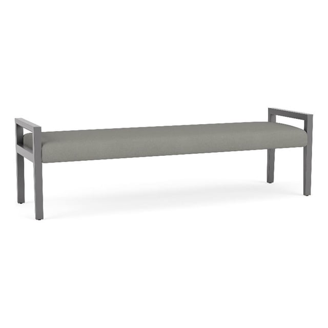 Pemberly Row Waiting Reception 3 Seat Bench Wood Frame in Gray