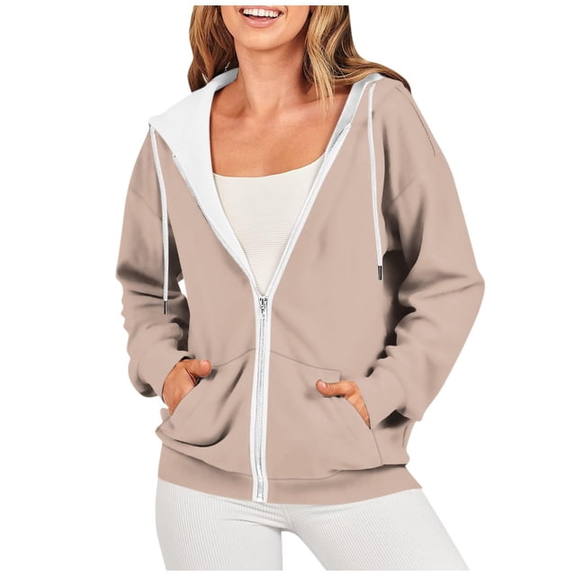 Timegard Vestes à Capuche Zippées pour Femmes Manches Longues Chandails en Molleton Décontractés Mode Automne avec Poches