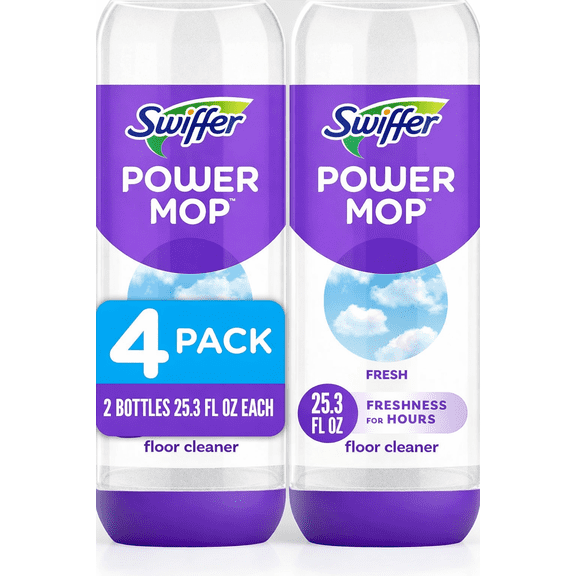 Swiffer Power Mop Floor Cleaner Refill, Fresh Scent, 25.3 fl oz Bottles, 4 Pack