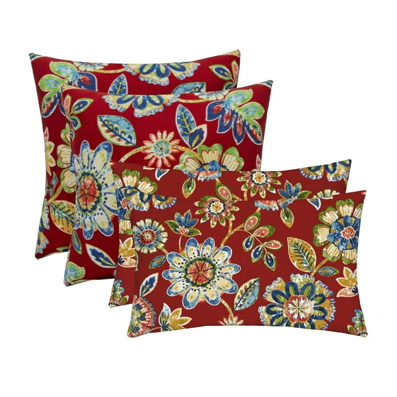 RSH DECOR: Lumbar & Square Throw Pillows Set of 4 | 20" x 12" & 17" x 17" | All-Weather Spun Fabric | Water and Fade-Resistant | Outdoor Accent Pillows for Patio Furniture | Daelyn Cherry