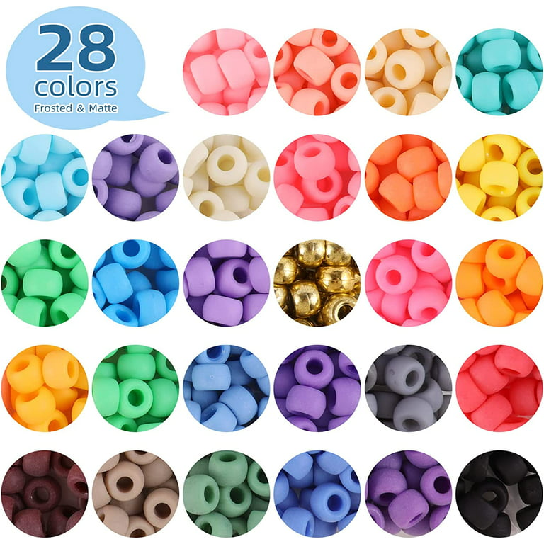 Clear Pony Beads Pack Kandi Beads Bag 9mm Hair Beads for Braids for Girls Crafts Paracord Jewelry Bracelets Making - 500 Pcs