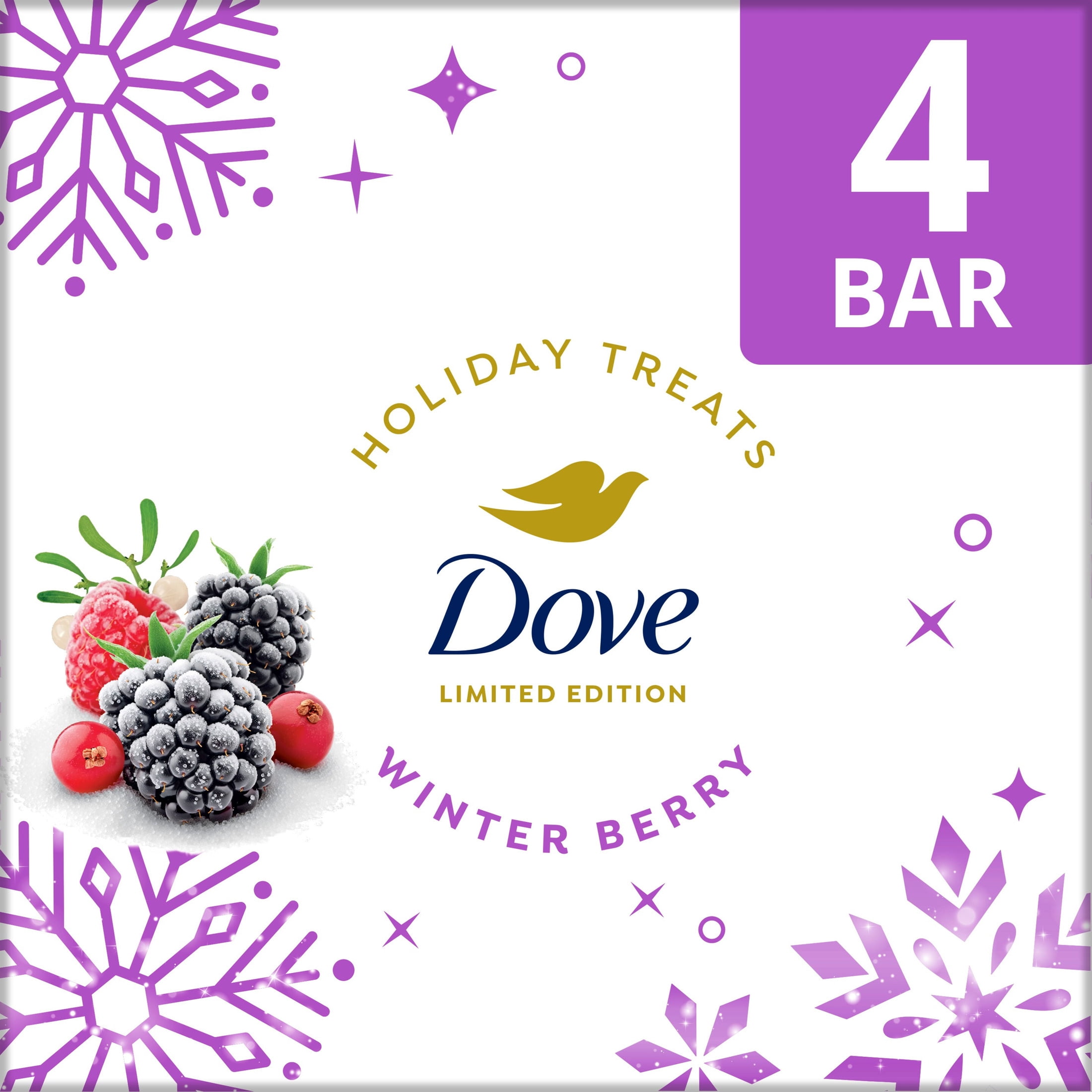 Dove Limited Edition Holiday Treats Beauty Bar Winter Berry Bar Soap For Hydrated And Soft Skin, 3.75 oz 4 Bars