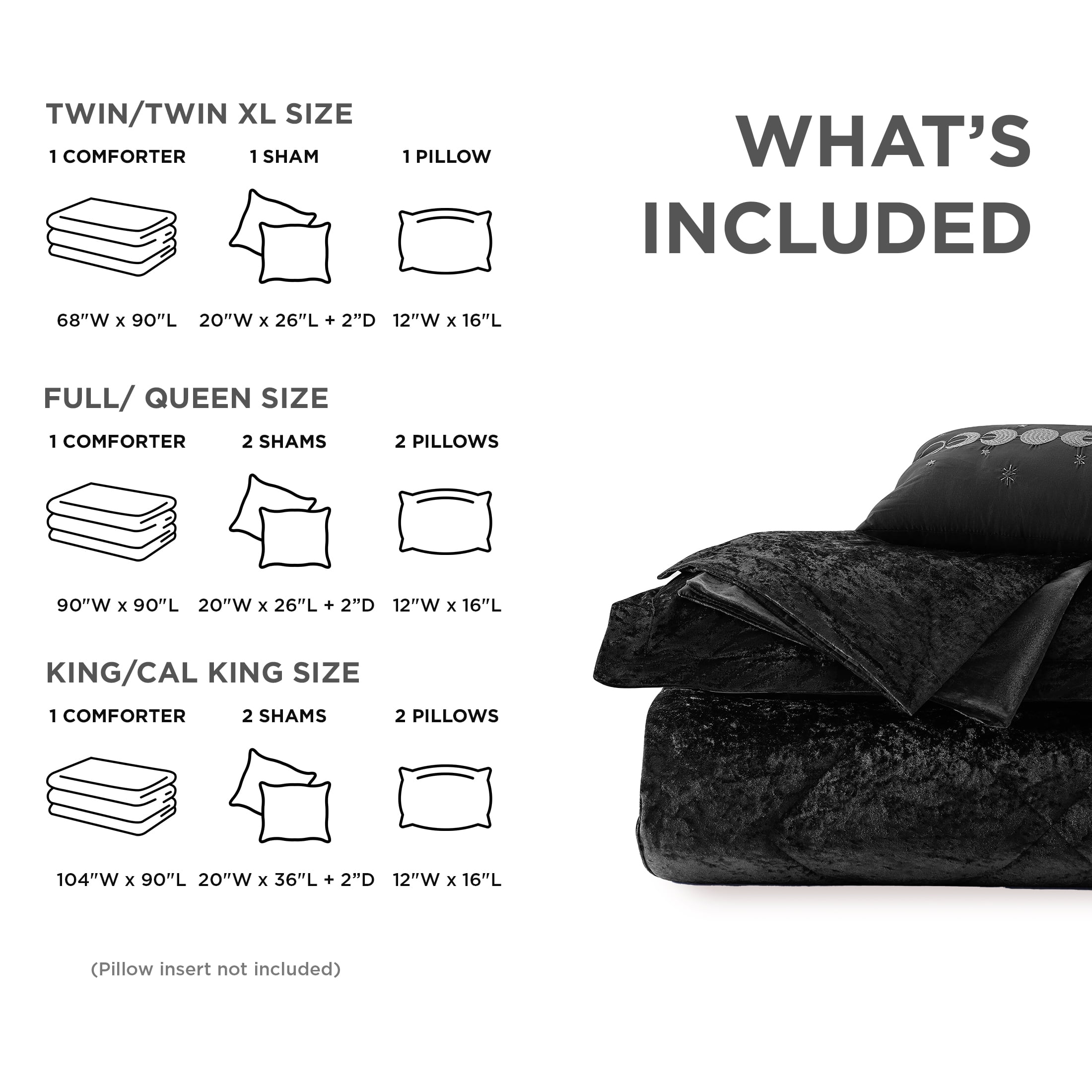 Regency Heights Twin/Twin XL Size Comforter Sets, Velvet Bedding Comforter Set for All Seasons, Black Bedding Set with Decor Pillow for College Dorm, 3-Piece