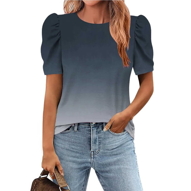 mfyjkho Tops Casuales Para Mujer, Camiseta Holgada De Manga Corta Con Cuello Redondo Y Estampado Para Mujer Tops De Gimnasio Para Mujer S