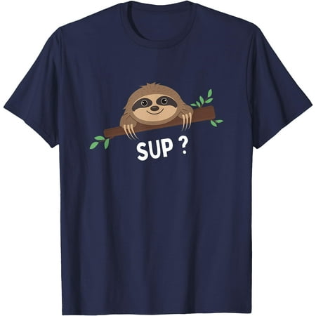 Funny Sloth Saying Sup Pet Animal Lover Unisex T-Shirt for Men Women Kids Toddler Navy Color Size 4XL