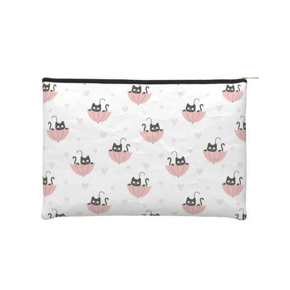 Easygdp Umbrella Cat Makeup Bag Toiletry Bag Canvas Makeup Bags Zipper Cosmetic Pouch Travel Cosmetic Pouch for Women Gifts