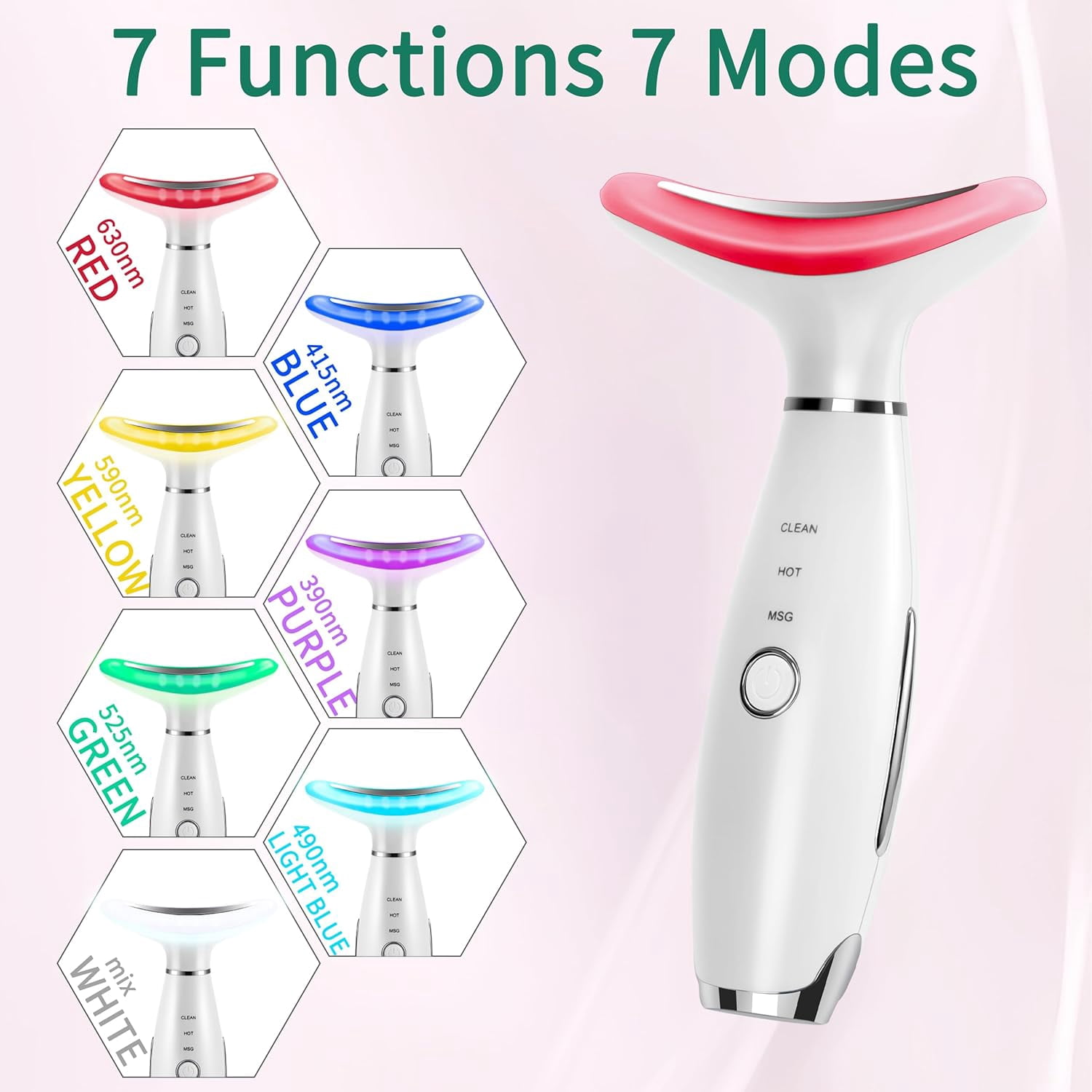 7-in-1 Massager, Portable Skin Care Massage Tool for Home Use, Micro-Glow Facial and Neck Massager for Skin Care (White)