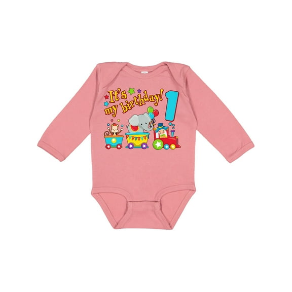 Inktastic It's My Birthday Circus Train 1st Birthday Boys or Girls Long Sleeve Baby Bodysuit