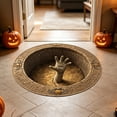 thumbnail image 2 of 3D Trap Halloween Circular Carpet – Skeleton Mummy Web Depth Illusion Rug, Soft Polyester Floor Mat for Bedroom Entrance, Non Shedding Holiday Decor Foot Pad, 2 of 6