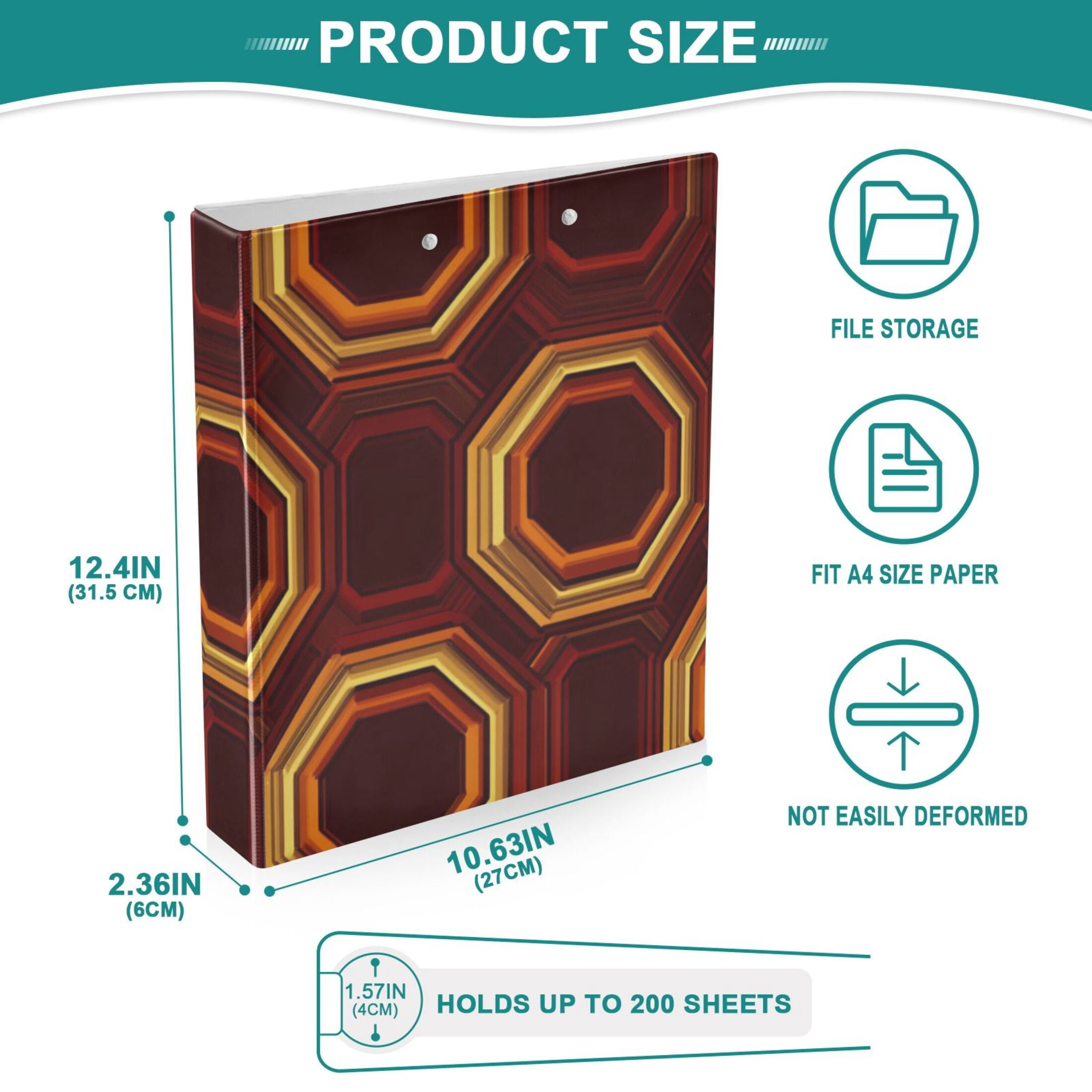 Horseshoe Octagonal 3 Ring Binders 1.5 inch Hardcover File Folders with Interior Pockets A4 Size Organizer for School Office Hospital