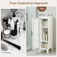 thumbnail image 6 of VECELO Narrow Bathroom Storage Cabinet with Door, 28.7” H Slim Freestanding Foldable Cabinet with Adjustable Shelves, for Small Spaces, Kitchen, White, 6 of 10