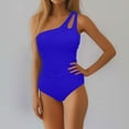 thumbnail image 4 of YTCAMLO Sleeveless One Shoulder Women's One Piece Swimsuit Trendy Solid Color Tummy Control Bathing Suits Full Coverage Cutout Swimwear, Blue M, 4 of 5