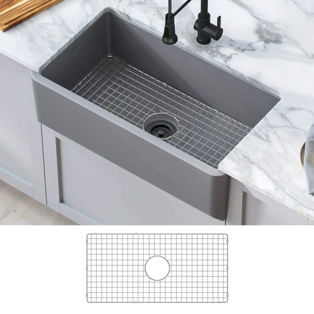 Kraus Turino 33 inch Farmhouse Reversible Apron Front Fireclay Single Bowl Kitchen Sink in Matte