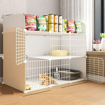 Cat Cage Indoor DIY Cat Playpen Detachable Metal Wire Kennels Cat Cage Indoor Cat Enclosures DIY Cat Playpen Metal Kennel (2-Tier White)
