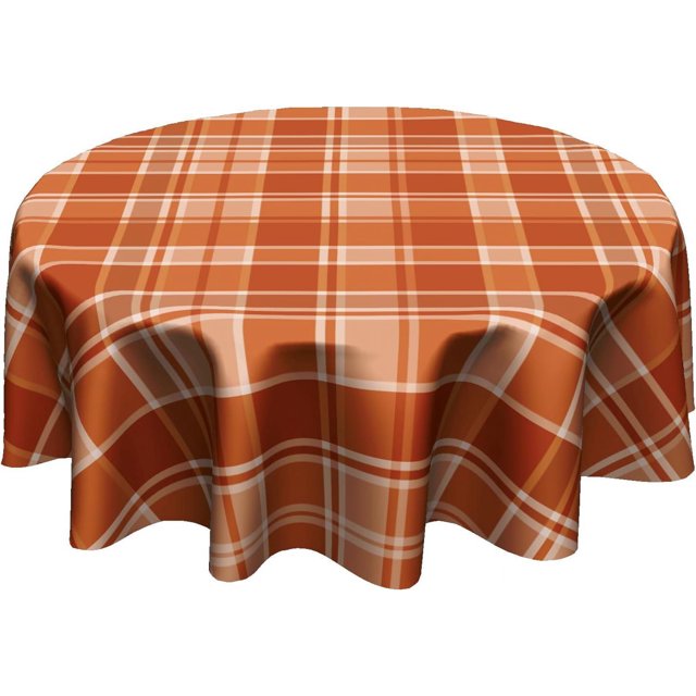 Fall/Autumn Orange Plaid Tablecloth Thanksgiving Round Tablecloth 60 Inch Orange Fall Table Cloth for Farmhouse Kitchen Decor Polyester Fabric Autumn Table Cover for Party Outdoor Camping