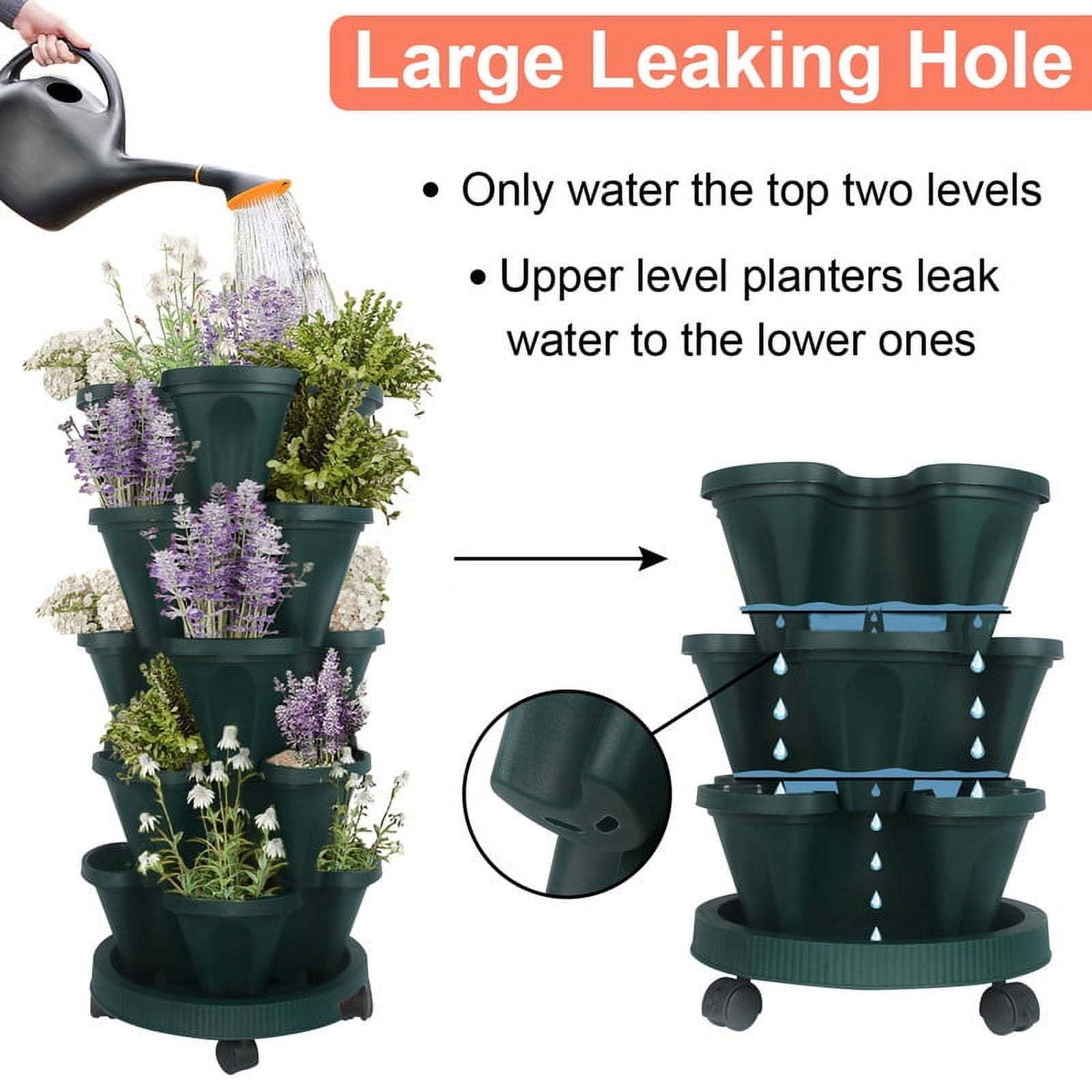 iHomeGarden Vertical Planter 5-Tier Stackable System - Indoor/Outdoor Garden Kit for Strawberries, Herbs, Vegetables (Beginner-Friendly Design), Green