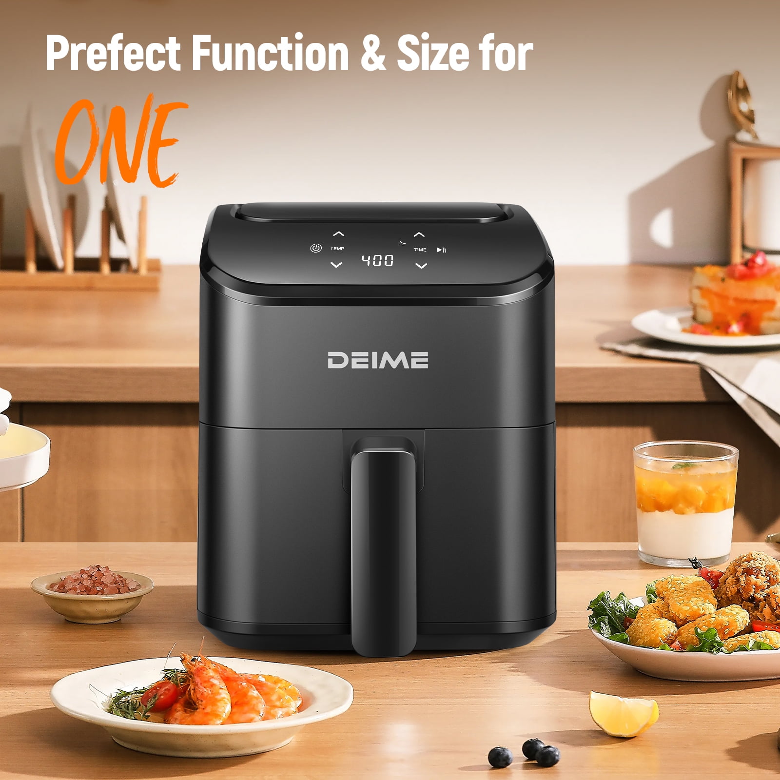 DEIME Air Fryer 3 Qt Airfryer Space Saving Compact, Oilless Hot Air Fryers Oven for Quick Easy Meals, Mini Compact & Quiet, Nonstick & Dishwasher Safe Basket, Black